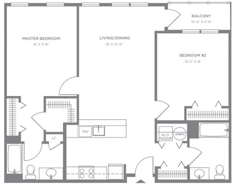 Floor plan for 2 beds, 2 baths, 1092 sqft
